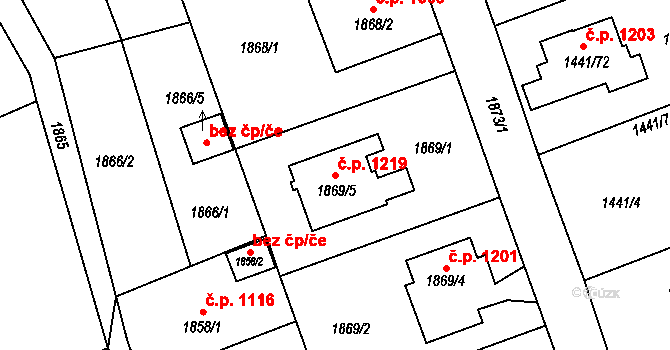 Prostřední Suchá 1219, Havířov na parcele st. 1869/5 v KÚ Prostřední Suchá, Katastrální mapa