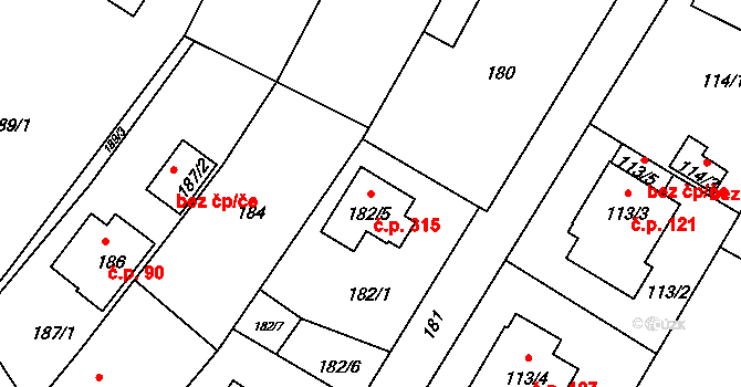 Boršov nad Vltavou 315 na parcele st. 182/5 v KÚ Boršov nad Vltavou, Katastrální mapa
