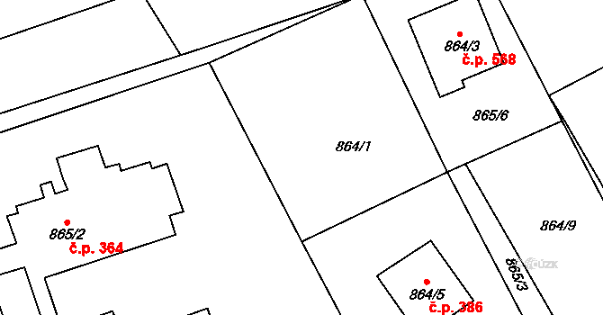 Zruč 395, Zruč-Senec na parcele st. 864/6 v KÚ Zruč, Katastrální mapa