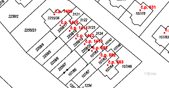 Doubravka 1413, Plzeň na parcele st. 2258/20 v KÚ Doubravka, Katastrální mapa