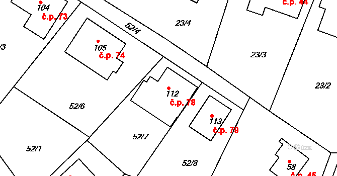 Sedlec 78 na parcele st. 112 v KÚ Sedlec u Líbeznic, Katastrální mapa