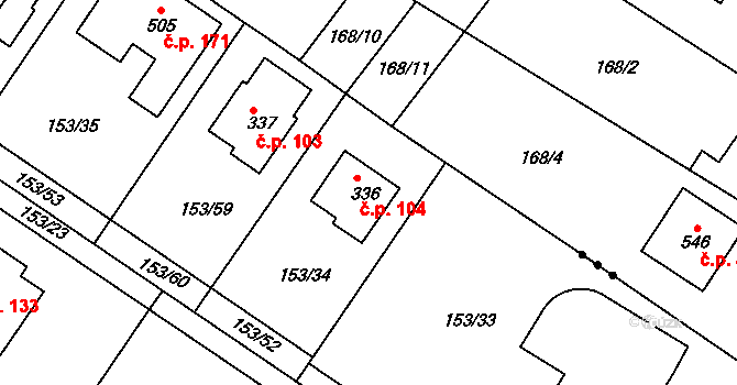 Pakoměřice 104, Bořanovice na parcele st. 336 v KÚ Bořanovice, Katastrální mapa