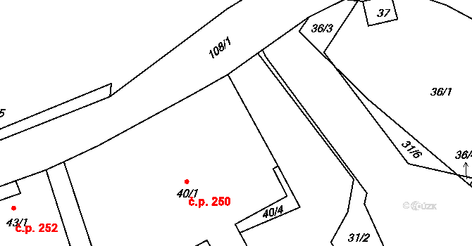 Střížovice 250, Chlumec na parcele st. 40/1 v KÚ Střížovice u Ústí nad Labem, Katastrální mapa