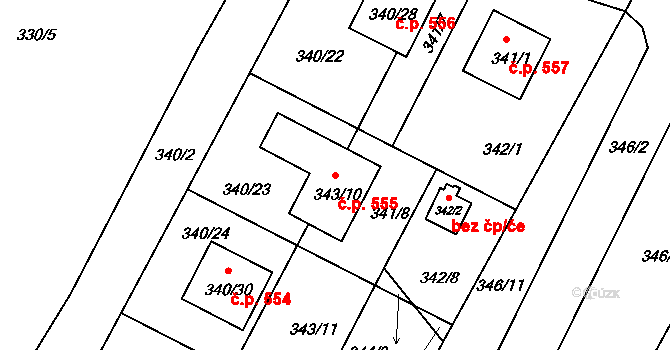 Boršov nad Vltavou 555 na parcele st. 343/10 v KÚ Boršov nad Vltavou, Katastrální mapa
