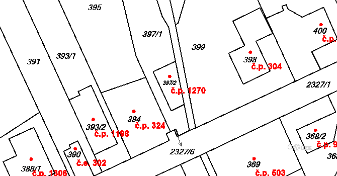 Suchdol 1270, Praha na parcele st. 397/2 v KÚ Suchdol, Katastrální mapa