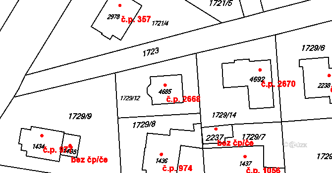 Rožnov pod Radhoštěm 2668 na parcele st. 4685 v KÚ Rožnov pod Radhoštěm, Katastrální mapa