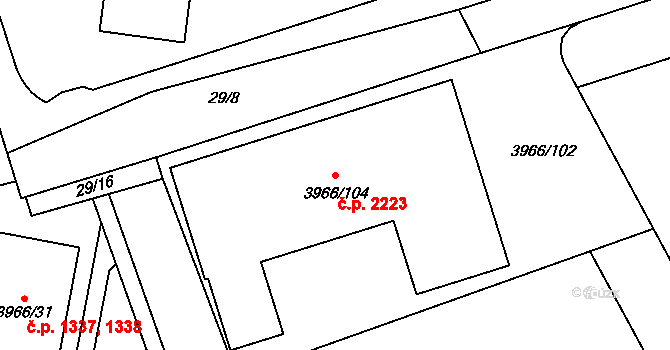 Řečkovice 2223, Brno na parcele st. 3966/104 v KÚ Řečkovice, Katastrální mapa