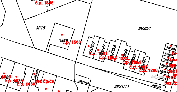 Předměstí 1881, Litoměřice na parcele st. 3820/7 v KÚ Litoměřice, Katastrální mapa