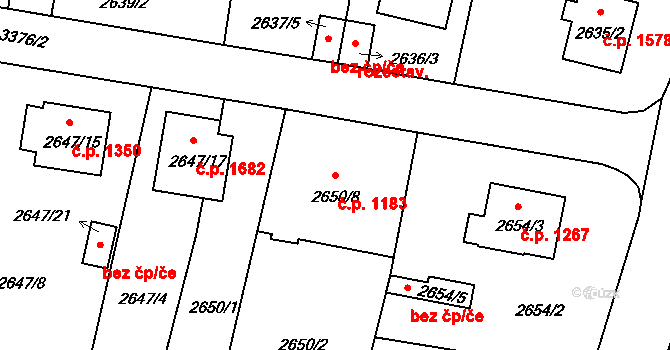 Benešov 1183 na parcele st. 2650/8 v KÚ Benešov u Prahy, Katastrální mapa