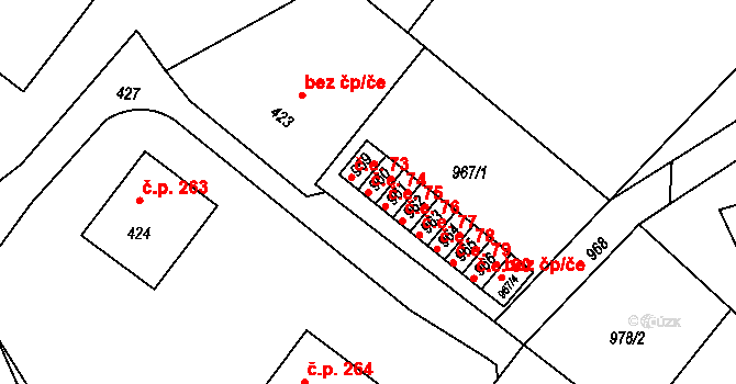 Hvozdná 74 na parcele st. 960 v KÚ Hvozdná, Katastrální mapa