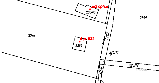 Mníšek pod Brdy 932 na parcele st. 2369 v KÚ Mníšek pod Brdy, Katastrální mapa