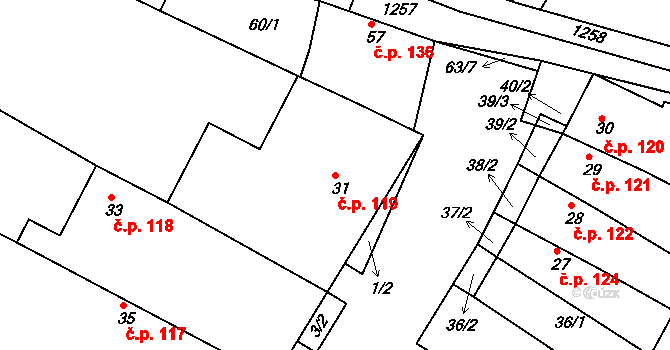 Šardičky 119, Kojátky na parcele st. 31 v KÚ Šardičky, Katastrální mapa