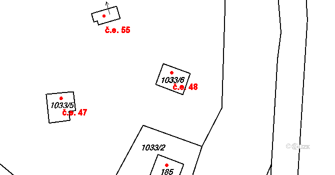 Kobylníky 48, Chotilsko na parcele st. 1033/6 v KÚ Prostřední Lhota, Katastrální mapa