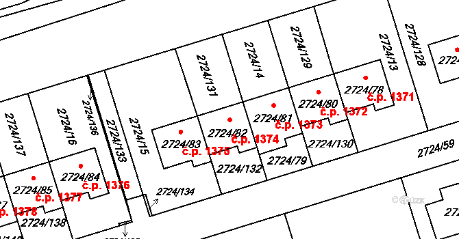 Kylešovice 1374, Opava na parcele st. 2724/82 v KÚ Kylešovice, Katastrální mapa
