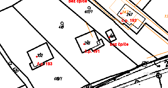 Olšany 191 na parcele st. 246 v KÚ Olšany, Katastrální mapa