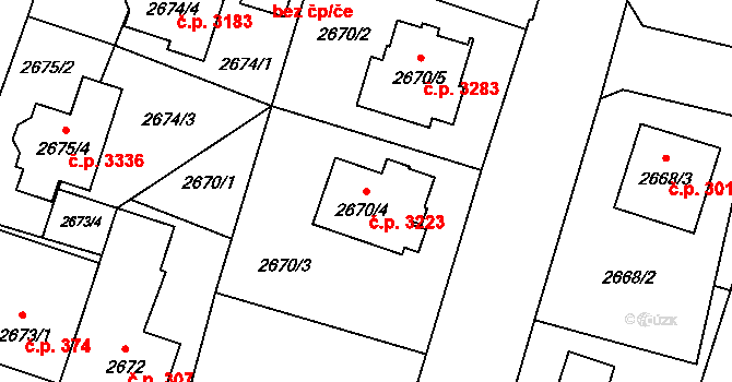 Kravaře 3223 na parcele st. 2670/4 v KÚ Kravaře ve Slezsku, Katastrální mapa