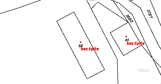 Jičíněves 45347638 na parcele st. 58 v KÚ Dolany u Chyjic, Katastrální mapa