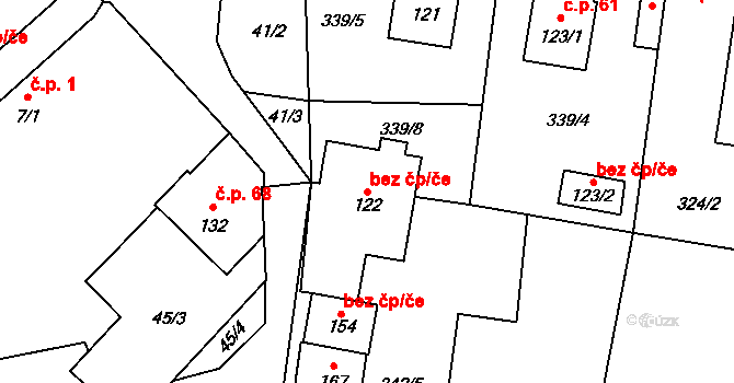 Černá u Bohdanče 206 na parcele st. 122 v KÚ Černá u Bohdanče, Katastrální mapa