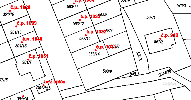 Nivnice 1031 na parcele st. 563/14 v KÚ Nivnice, Katastrální mapa