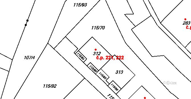 Obrnice 221,222 na parcele st. 312 v KÚ Obrnice, Katastrální mapa