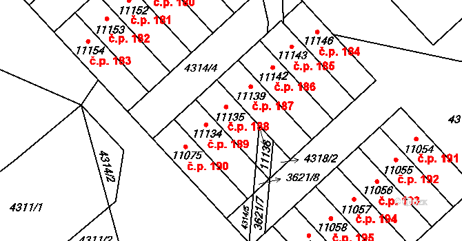 Cihelna 188, Pardubice na parcele st. 11135 v KÚ Pardubice, Katastrální mapa