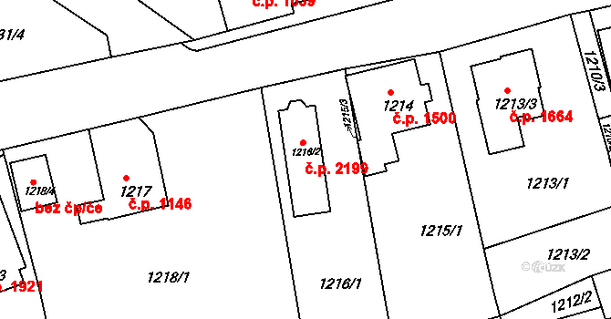 Tachov 2199 na parcele st. 1216/2 v KÚ Tachov, Katastrální mapa