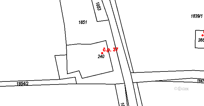Paseky 37, Proseč na parcele st. 240 v KÚ Paseky u Proseče, Katastrální mapa