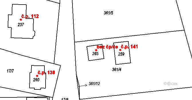 Boseň 54622638 na parcele st. 265 v KÚ Boseň, Katastrální mapa