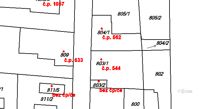 Nýřany 544 na parcele st. 803/1 v KÚ Nýřany, Katastrální mapa