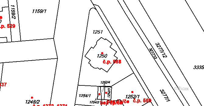 Český Těšín 568 na parcele st. 1250 v KÚ Český Těšín, Katastrální mapa