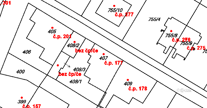 Chotíkov 177 na parcele st. 407 v KÚ Chotíkov, Katastrální mapa