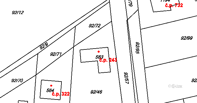 Nučice 243 na parcele st. 563 v KÚ Nučice u Rudné, Katastrální mapa