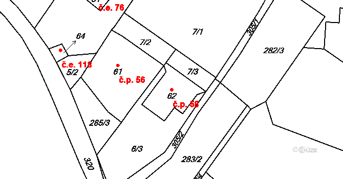 Trubějov 58, Kramolna na parcele st. 62 v KÚ Trubějov, Katastrální mapa