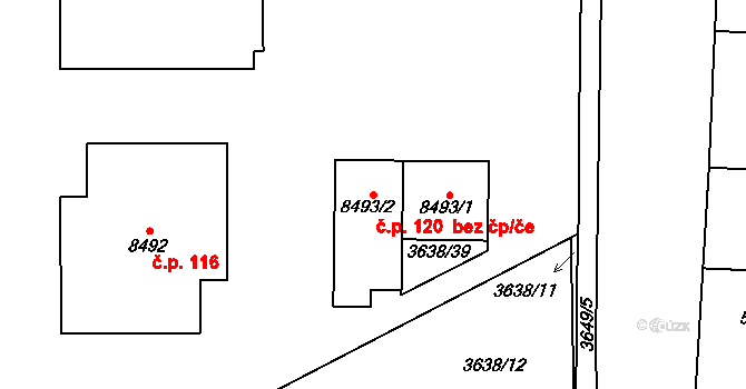 Cihelna 120, Pardubice na parcele st. 8493/2 v KÚ Pardubice, Katastrální mapa