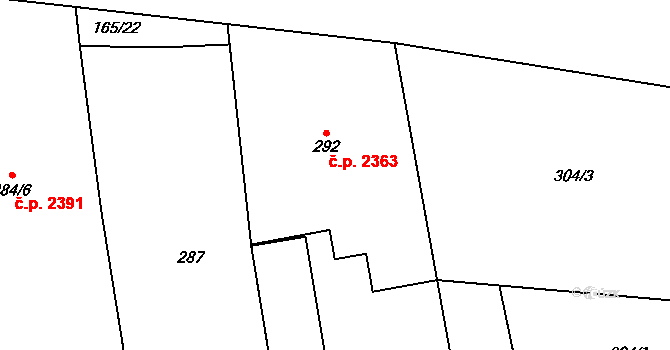 Benešov 2363 na parcele st. 292 v KÚ Benešov u Prahy, Katastrální mapa