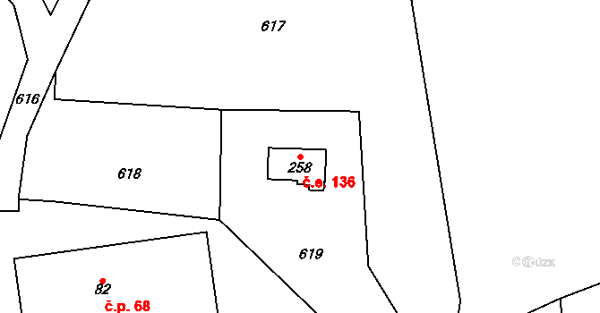 Štikov 136, Nová Paka na parcele st. 258 v KÚ Štikov, Katastrální mapa