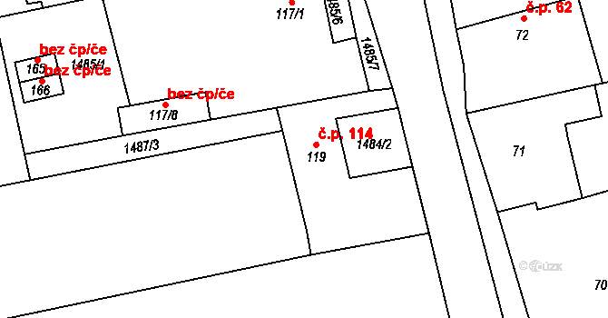 Líčkov 114, Liběšice na parcele st. 119 v KÚ Líčkov, Katastrální mapa