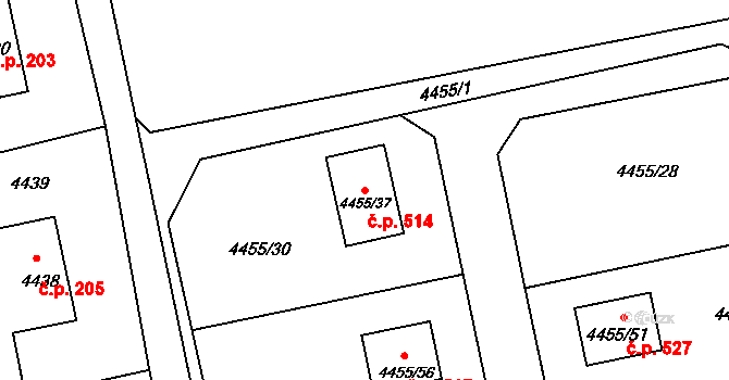 Lískovec 514, Frýdek-Místek na parcele st. 4455/37 v KÚ Lískovec u Frýdku-Místku, Katastrální mapa