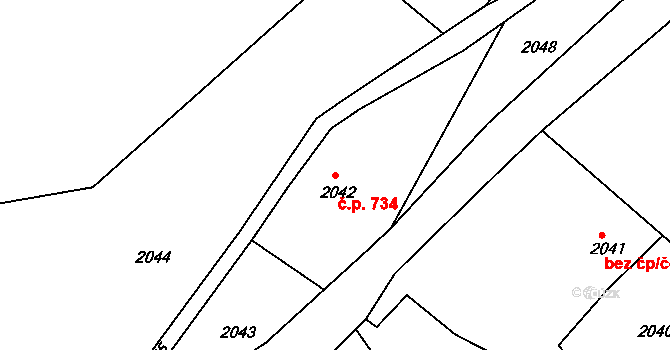 Rychnov nad Kněžnou 734 na parcele st. 2042 v KÚ Rychnov nad Kněžnou, Katastrální mapa
