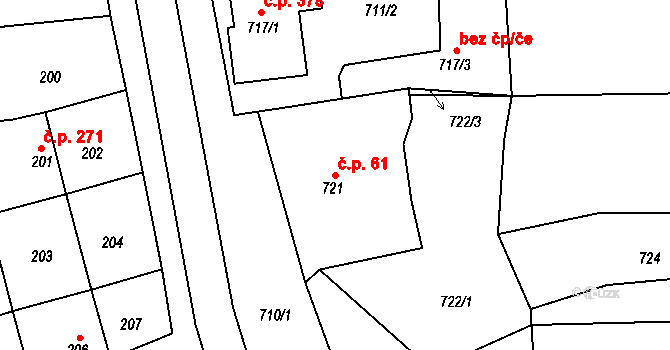 Borkovany 61 na parcele st. 721 v KÚ Borkovany, Katastrální mapa