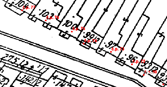 Kostice 74 na parcele st. 99/2 v KÚ Kostice, Katastrální mapa