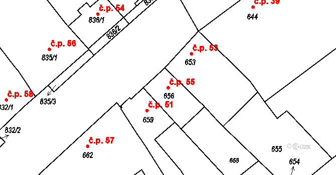 Valtice 55 na parcele st. 656 v KÚ Valtice, Katastrální mapa