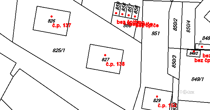 Konice 138, Znojmo na parcele st. 827 v KÚ Konice u Znojma, Katastrální mapa