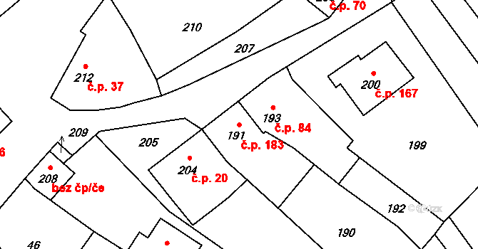 Přerov VII-Čekyně 183, Přerov na parcele st. 191 v KÚ Čekyně, Katastrální mapa