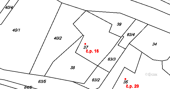 Perštejnec 16, Kutná Hora na parcele st. 37 v KÚ Perštejnec, Katastrální mapa