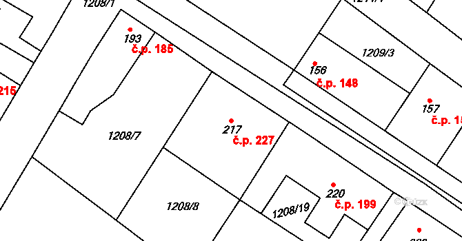 Záboří nad Labem 227 na parcele st. 217 v KÚ Záboří nad Labem, Katastrální mapa