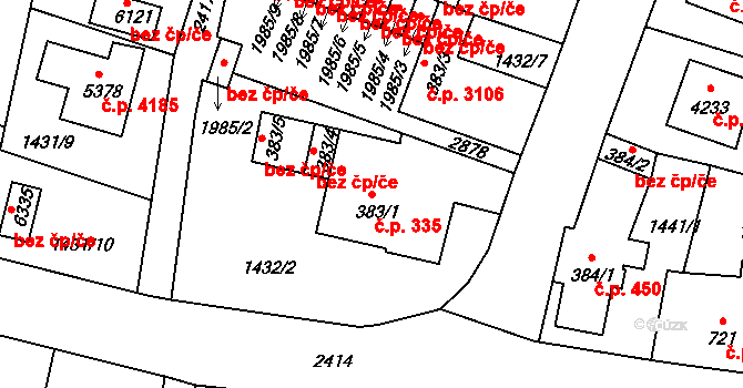 Jablonec nad Nisou 335 na parcele st. 383/1 v KÚ Jablonec nad Nisou, Katastrální mapa