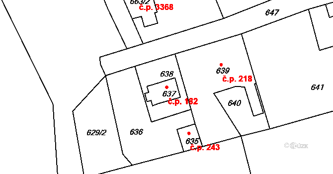 Rýnovice 182, Jablonec nad Nisou na parcele st. 637 v KÚ Rýnovice, Katastrální mapa