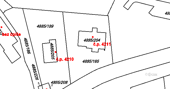 Jihlava 4211 na parcele st. 4885/204 v KÚ Jihlava, Katastrální mapa