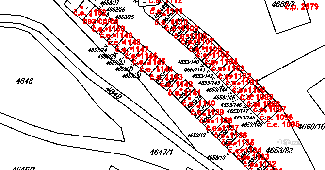 Jihlava 1141 na parcele st. 4653/18 v KÚ Jihlava, Katastrální mapa